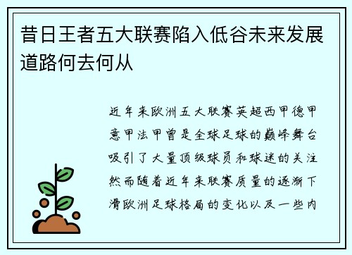 昔日王者五大联赛陷入低谷未来发展道路何去何从
